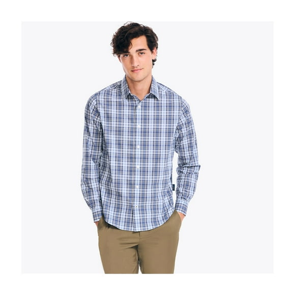Nautica Chemise à Carreaux Ajustée pour Hommes, Bleu, Petit