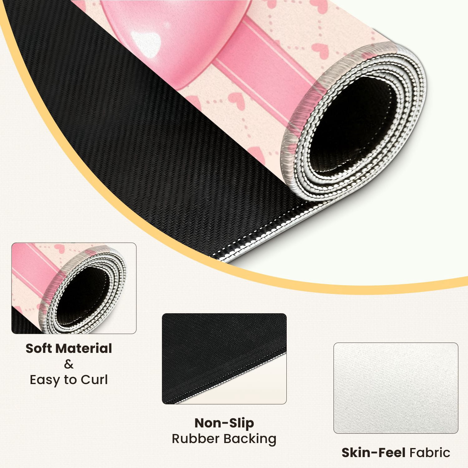 Mahjong Mat 31.5" x 31.5" Cute Pink Ribbon Bow Heart Non-Slip Noise Reduction Mahjong Tiles Table Cover for Dominoes Poker Card Board and Tile Games