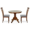 thumbnail image 2 of 3 Piece Dining Table Set, 2 Classic Style Solid Wood Warm Chairs with Pedestal Round Dining Table, Kitchen Room Set, Medium Brown Color w Gray Cushions, 2 of 8