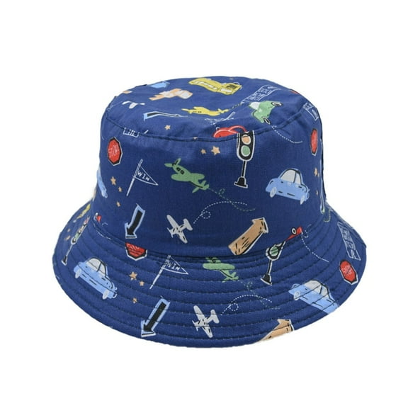 WUXIAN Baby Girls Sun Hats Cartoon Print Sun Hat Adjustable With Wide Brim Bucket Hats For Kids Toddler Beach Fishing Hat,A,01