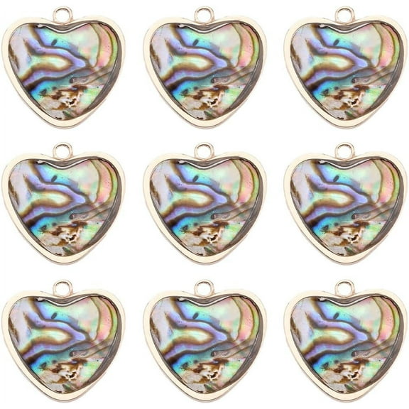 1 Box 10Pcs Abalone Shell Charms Heart Charms Bulk 14k Gold Plated Brass Imitation Abalones Rainbow Sea Shells Love Enamel Charm for Jewelry Making Charms Women DIY Necklaces Earrings