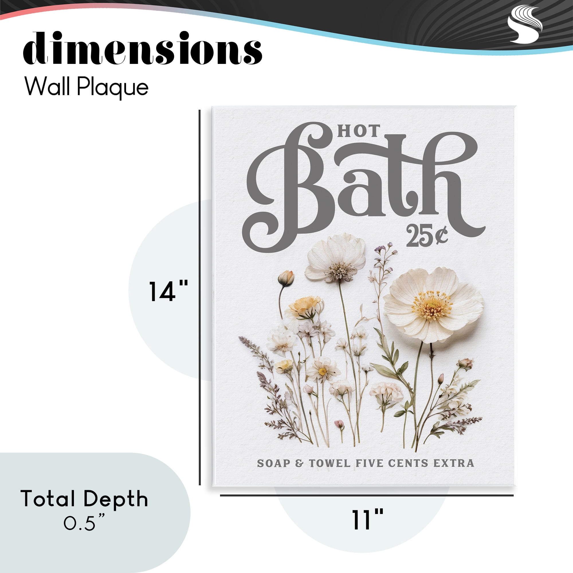 Pressed Flowers Hot Bath Wall Plaque Art, design by Lettered and Lined