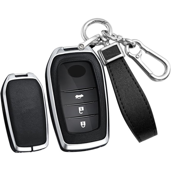 Key Fob Cover Compatible with Toyota Camry Corolla Cross Tundra Highlander Land Cruiser Grand Highlander Prius 2019-2026 4 Button Keychain Case Holder Protector,A Keychain Silver Black
