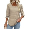 thumbnail image 3 of Blouses for Women Dressy Casual 3/4 Length Sleeve Womens Tops with Smocked Cuffs Khaki XXXL, 3 of 9