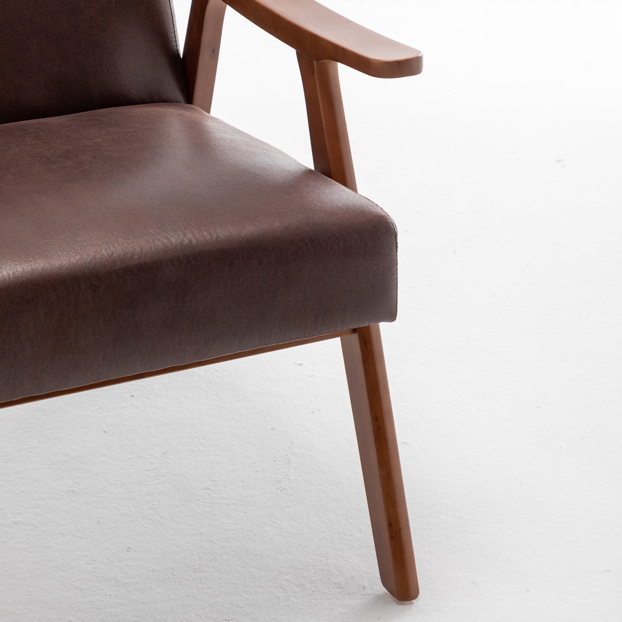 MOONMISS Mid Century Modern Accent Chair Solid Wood Frame Microfiber Living Room,Dark Brown