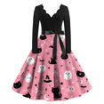 thumbnail image 2 of Women's Halloween Dress Candy Pumpkin Long Sleeve 1950s Cocktail Cute Dress V Neck Hepburn Vintage Classic Tea Length Dress with Belt L, 2 of 5