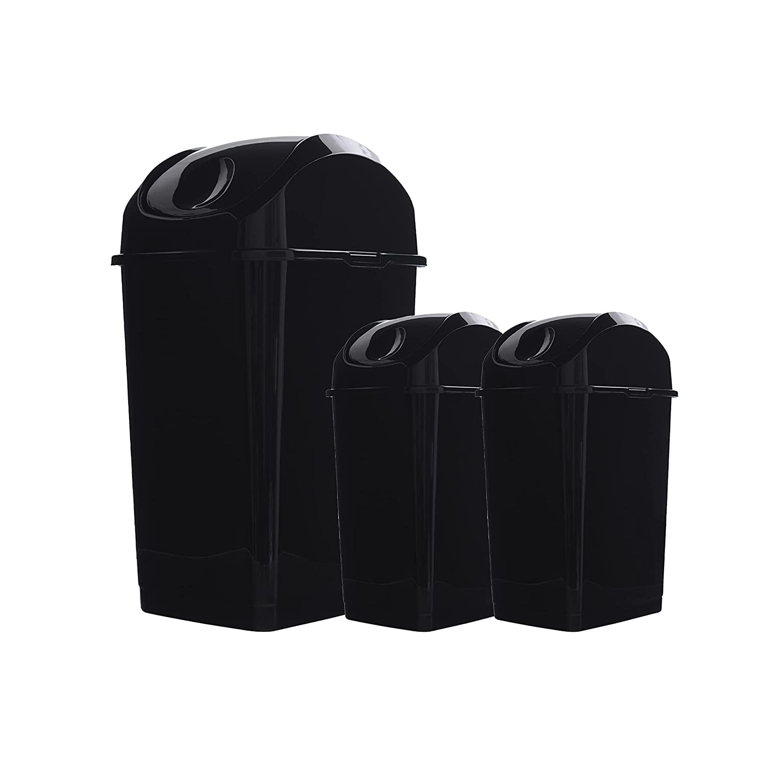 Superio Swing Top Trash Can Set Black (3 Pack 5 Qt, 18 Qt)