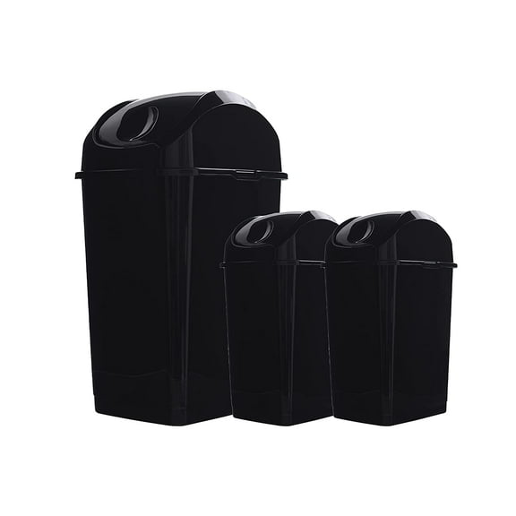 Superio Swing Top Trash Can Set - Black (3 Pack- 5 Qt, 18 Qt)