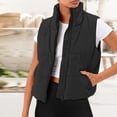 thumbnail image 7 of Lohuatrd Women Autumn Winter Solid Color Waistcoat Stand Collar Sleeveless Pockets Vest Jacket Zipper Placket Short Cotton Padded Puffer Vest, 7 of 7