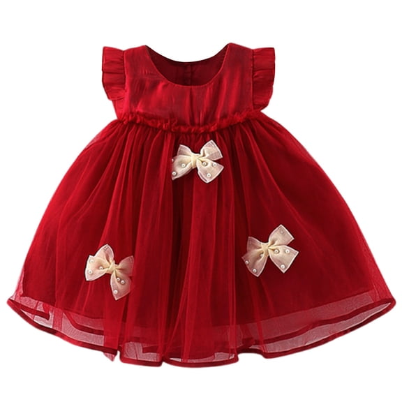 XZNPDUCQ Baby Girls Dress with Bowknot Shoulder Strap Soft Flowy Layered Tulle Dresses Party Formal Gowny Wedding Princess Dress (6-12 Months,Red)