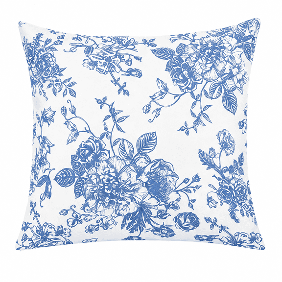 Blue White Floral Throw Pillow Covers 18x18 Inch Set of 2, Linen-Like Double-Sided Printed Decorative Cushion Cases, Farmhouse Vintage Pillow Shams for Couch Sofa Bed Living Room Bedroom