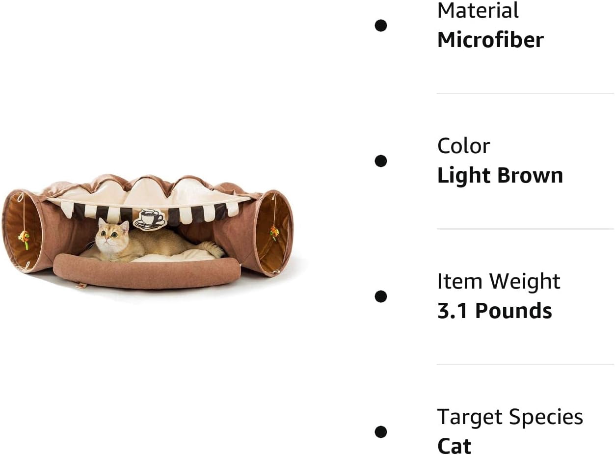 Cat Bed for Indoor, Cat Tube with Collapsible Washable Bed, Cat Tunnel, Premium Toy for Small Medium Large Cat.(Cafe)