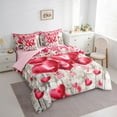 thumbnail image 3 of Castle Fairy Adults Female Girls Pink Love Heart Print Twin Bedding Sets 7-Piece,Valentine's Day Festival Bedding Comforter Set Microfiber,Vintage Romantic Cabin Cottage Breathable Sheet Sets, 3 of 8