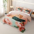 thumbnail image 3 of Erosebridal Cartoon Cat Twin Quilt Set, Pink Watercolor Flower Twin Coverlet Set, 2pcs 1 Quilt and 1 Pillowcase, 3 of 7