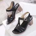 thumbnail image 4 of Fesfesfes Sandals Women Metal Buckle Stitching Sandals Thick High Heels Comfortable Oversized Sandals 7(39), 4 of 8