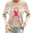 thumbnail image 2 of EchfiProm Womens Beige Tops Pullover Long Sleeve Breast Cancer Relaxed Fit T-Shirt for Ladies Casual, 2 of 4