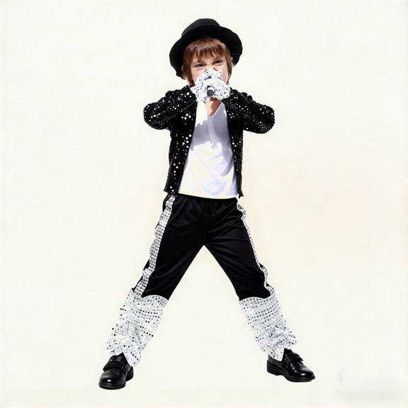 MKndvns 5pcs Hat Tshirt Jacket Suit Pants Gloves Outfit Set for Boys Bling Clothing Stage Performance Dance