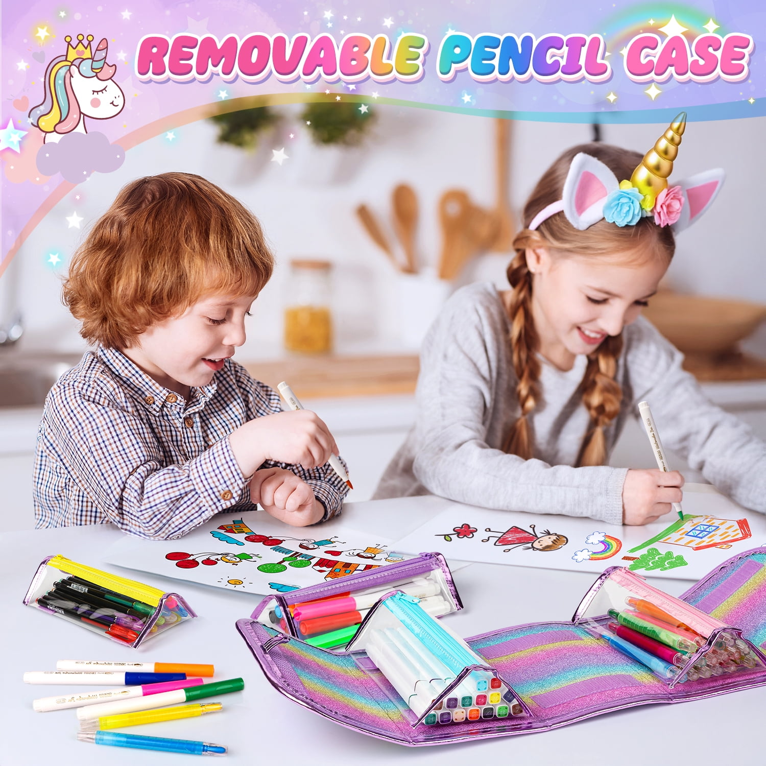 Hot Bee Fruit Scented Unicorn Marker Set, Painting Art Kit for Girls, 67 Piece Set with Markers, Crayons, Stickers, Christmas Unicorn Gift for Girls 4-12