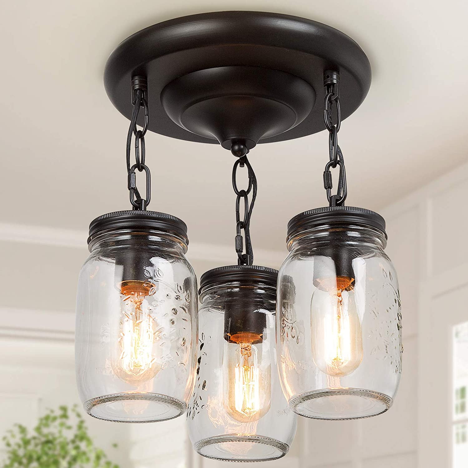Farmhouse Mason Jar Lights for Kitchen, Dining Room & Hallway, Oil Rubbed BronzeˆL11.8