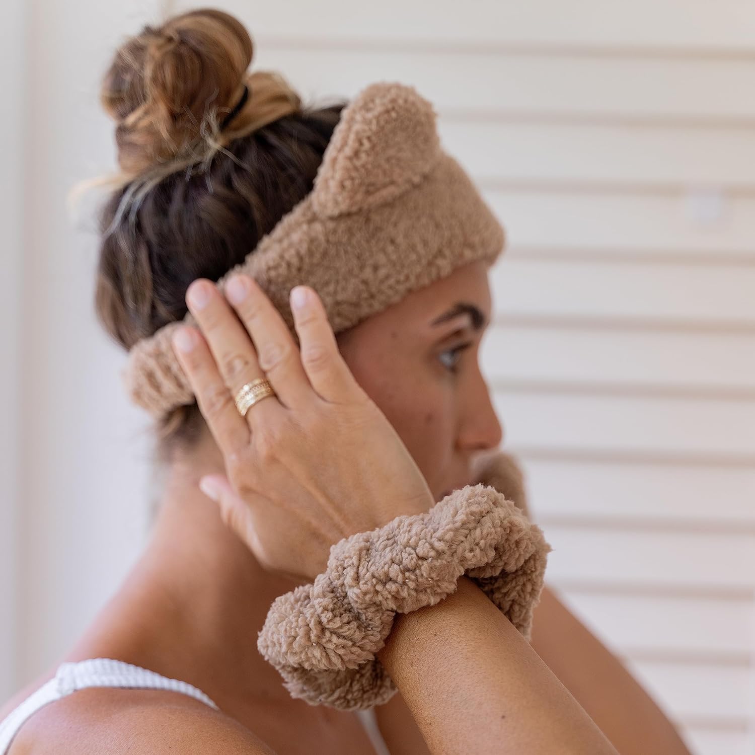 FROG SAC Spa-Stirnband Mit Teddybär-Optik – Weiches Gesichtswaschband Inklusive Haargummis Für Hände