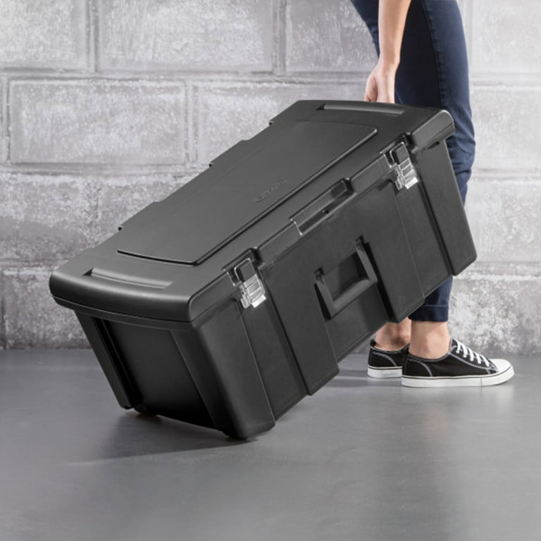 Sterilite 16 Gallon Large Storage Box Trunk Bin with Wheels, Flat