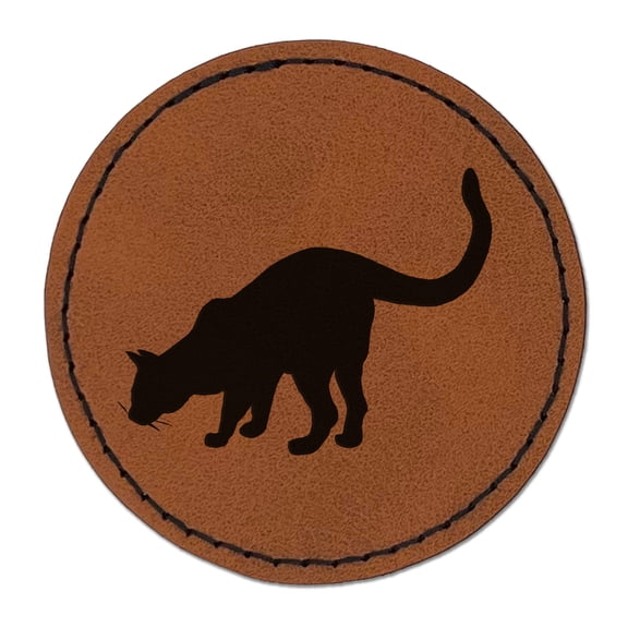 Curious Cat Solid 2.5" Faux Leather Round Engraved Iron-On Patch - Brown