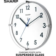 Sharp Atomic Analog Wall Clock – 10.5” Suspended Glass Face - Sets & Updates Automatically