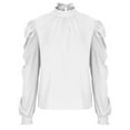 thumbnail image 4 of Tops for Women 2024 Long Sleeve Pleated High Neck Puff Long Sleeve Casual Loose Fit Shirts Blouses, 4 of 6