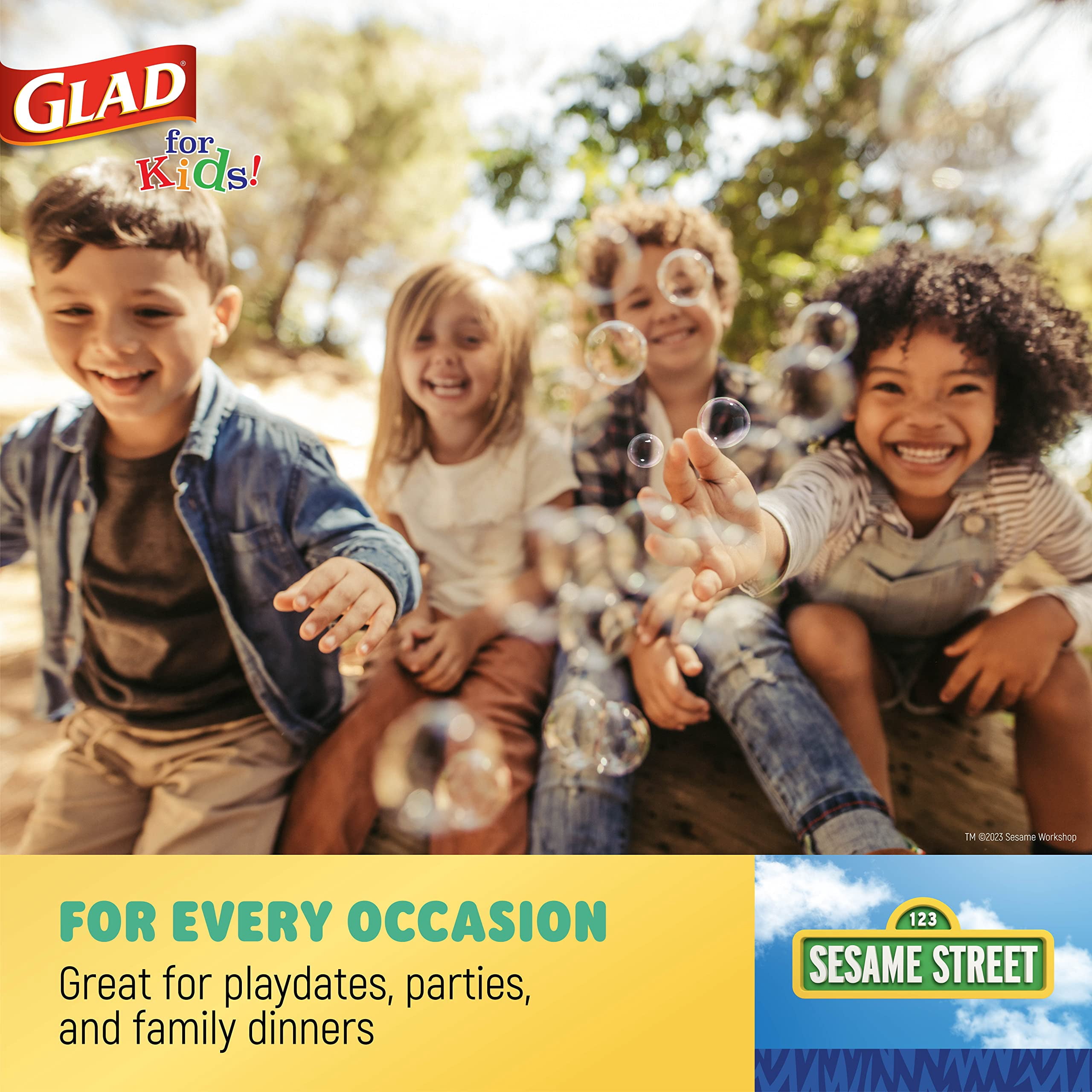 Glad for Kids Sesame Street Paper Plates Preschool Curriculum Style with Lessons & Questions, 8.5 Round, 48ct | Sesame Street Paper Plates, Kids Disposable Plates | Elmo Paper Plates