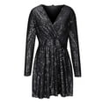 thumbnail image 7 of asdoklhq Plus Size Dresses for Curvy Women Party Sequin Loose V-neck Dress Casual Fashion Long Sleeve Women's Dress Black M, 7 of 7