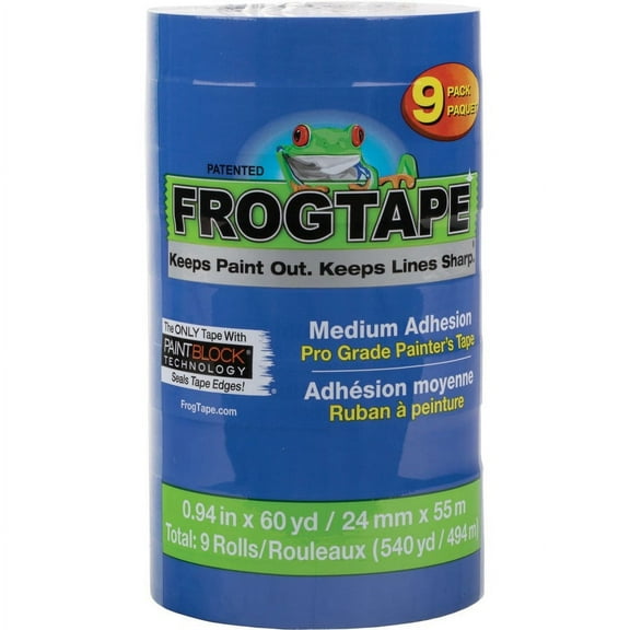 FrogTape Pro Grade Blue Painters Tape [Medium Adhesion]: 0.94 in. x 60 yds. (Blue) 9-pack