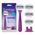 thumbnail image 1 of Flamingo Moisture Plus Women's Razor Set - Razor Handle, 4 Blade Refills, Shower Holder - Fig, 1 of 8