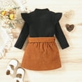 thumbnail image 3 of Toddler Girl Fall Winter Outfit Skirt Set Turtleneck Cotton Pullover Top Button Mini Skirt with Belt 1-5Y, 3 of 5