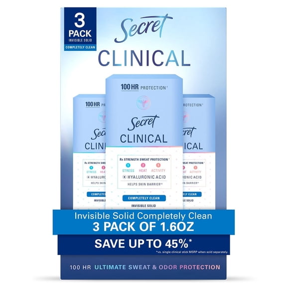 Secret Clinical Invisible Solid Deodorant, Completely Clean, 1.6 Ounce (3 Pack)