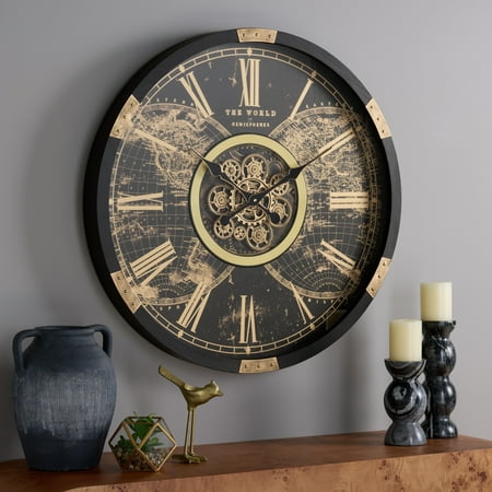 SEI Ephersyn 32 Gear Wall Clock, Black/Gold