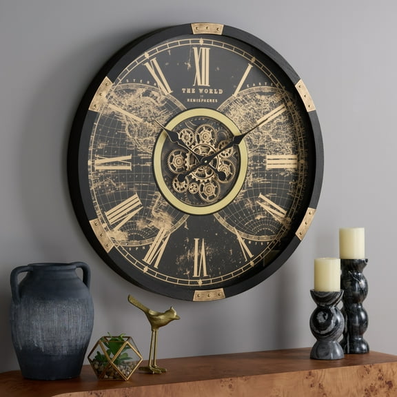 SEI Ephersyn 32" Gear Wall Clock, Black/Gold
