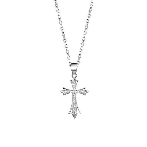 Timorina White Gold Tone 925 Sterling Silver Cubic Zirconia Cross Pendant Necklace for Women