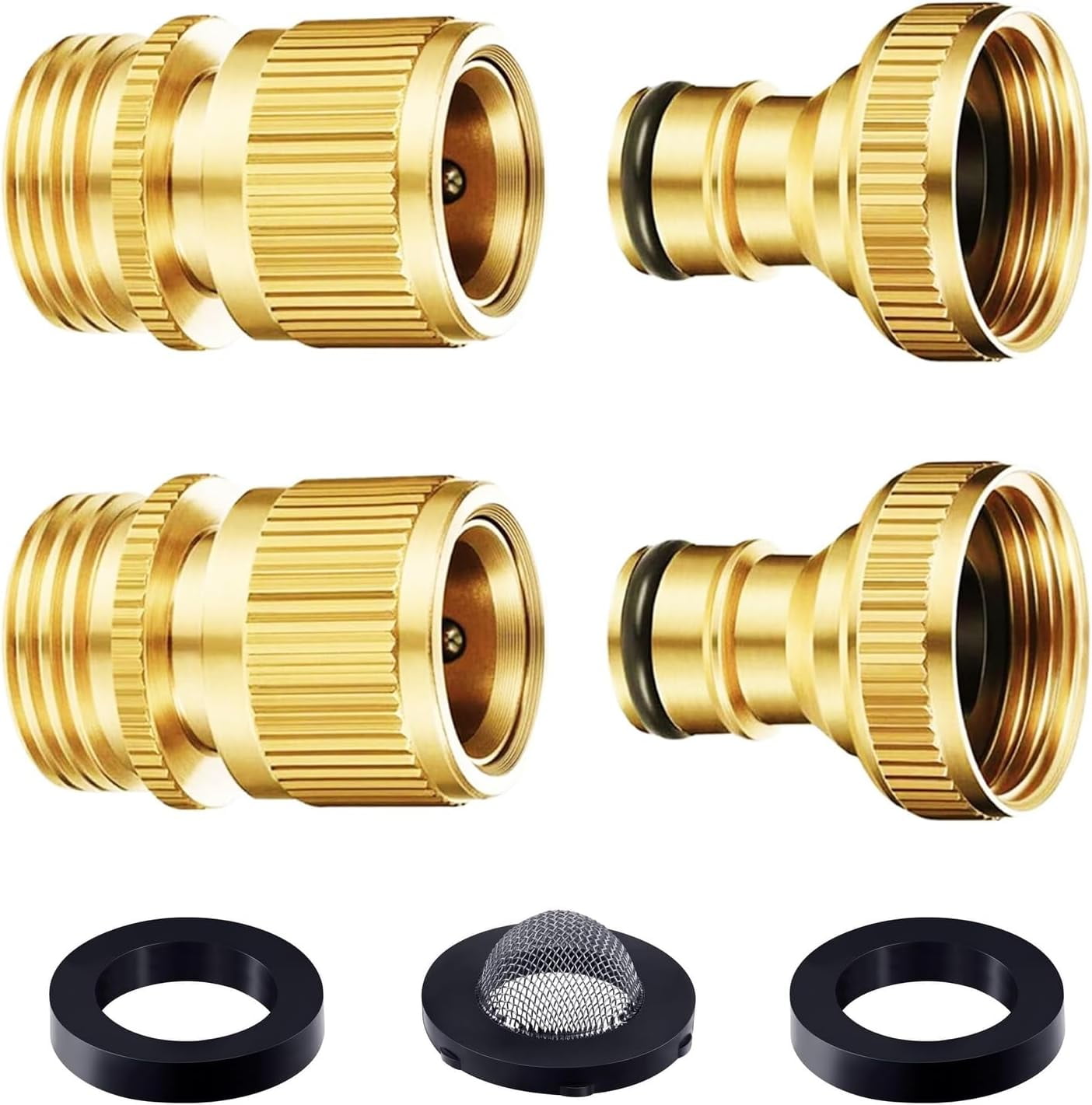 HRTGFD-Garden Hose Quick Connect 3/4" GHT Leak-Proof Solid Brass Hose Connector for RV Sprinklers (2 Pack)