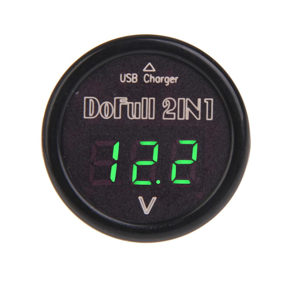 2IN1 USB Car Charger Voltmeter Monitor DF-01-PV Green Digital Display L&6 