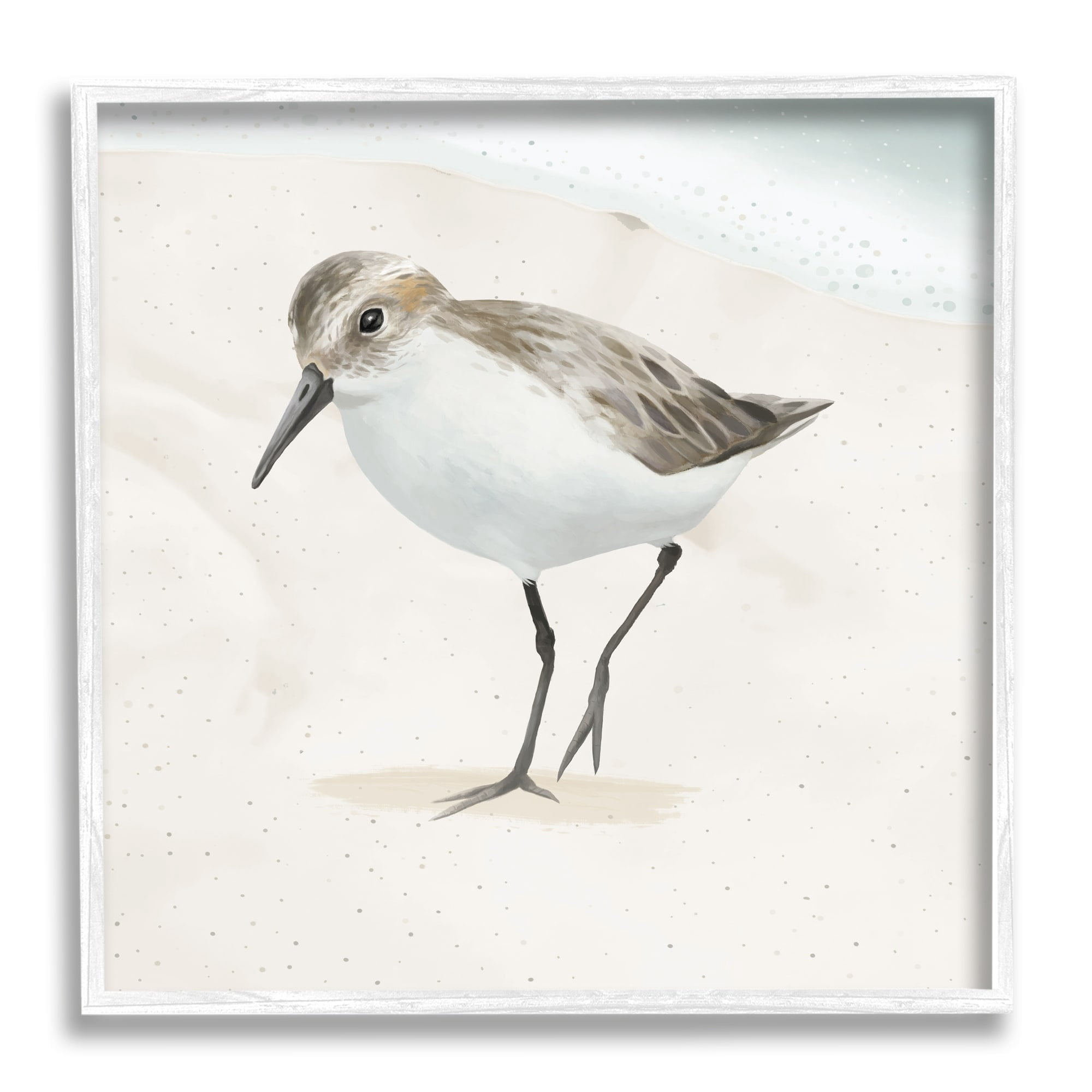 Stupell Industries Stepping Sandpiper Bird Ocean Shoreline Beach Scene Graphic Art White Framed Art Print Wall Art, Design by Lucca Sheppard