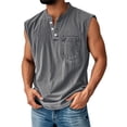 thumbnail image 3 of Sleeveless Shirts for Men Henley Neck Sleeveless Workout Muscle Tank Tops Summer Relaxed Fit Plain Tshirts, L, 3 of 5