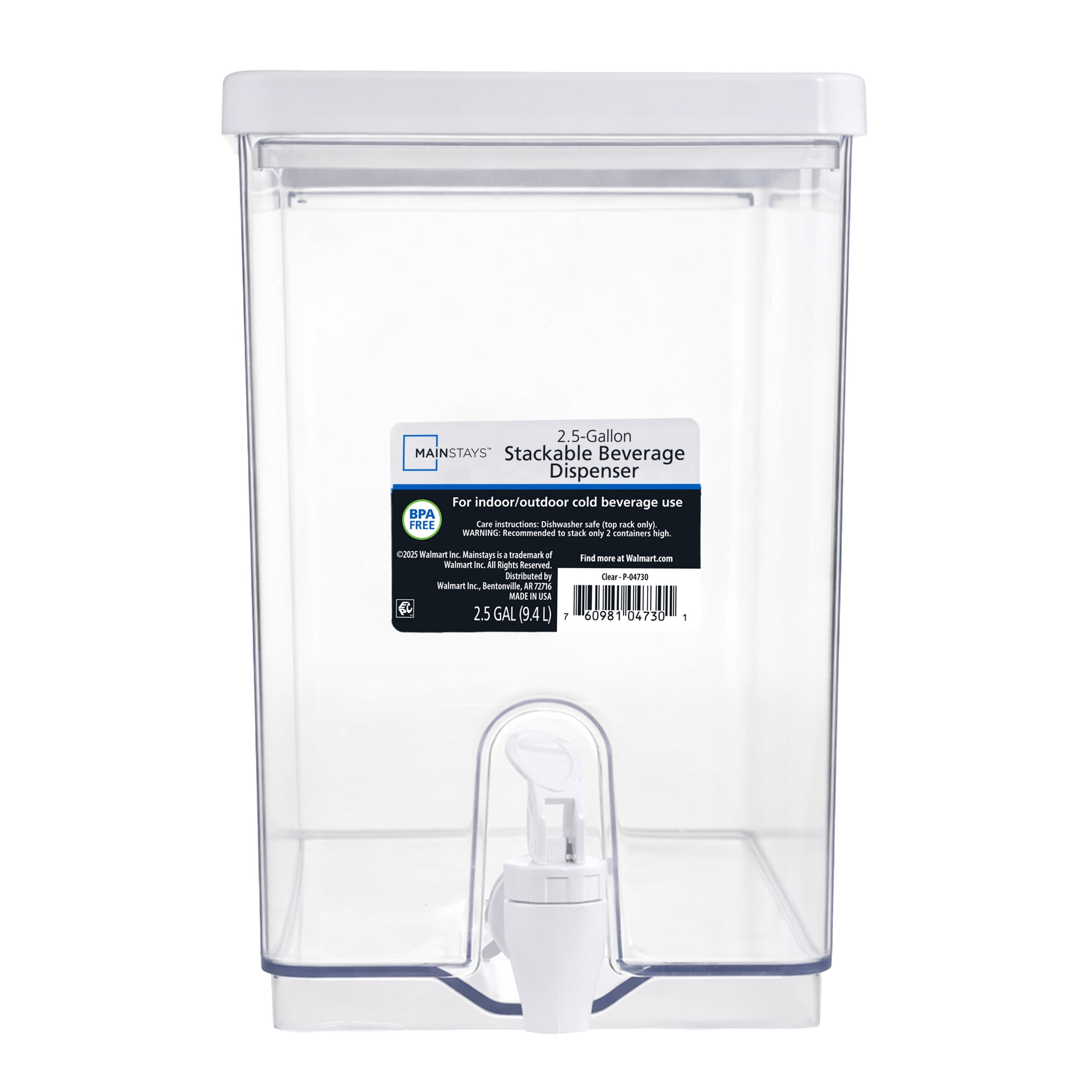 Mainstays 2.5 Gallon Drink Dispenser, Well Suited to Chilled Drinks for Entertaining or Refrigerator Storage