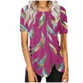 thumbnail image 1 of Blusas de Manga Corta para las Mujeres Botón Impreso Cuello Redondo Top Casual, Blusas para las Mujeres Casual, 1 of 5