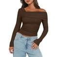 thumbnail image 4 of Jalioing Bottom Shirt for Women off Shoulder Crop Undershirt Long Sleeve Stretch Slim Ladies Top, 4 of 5