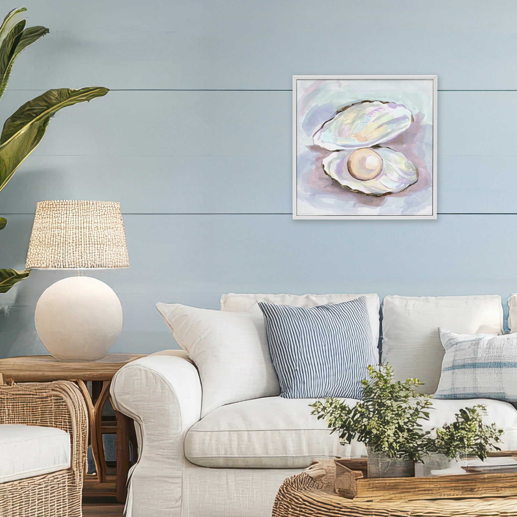 Stupell Industries Silent Opal Clam Pearl White Framed Giclee Art, design by Melissa Wang