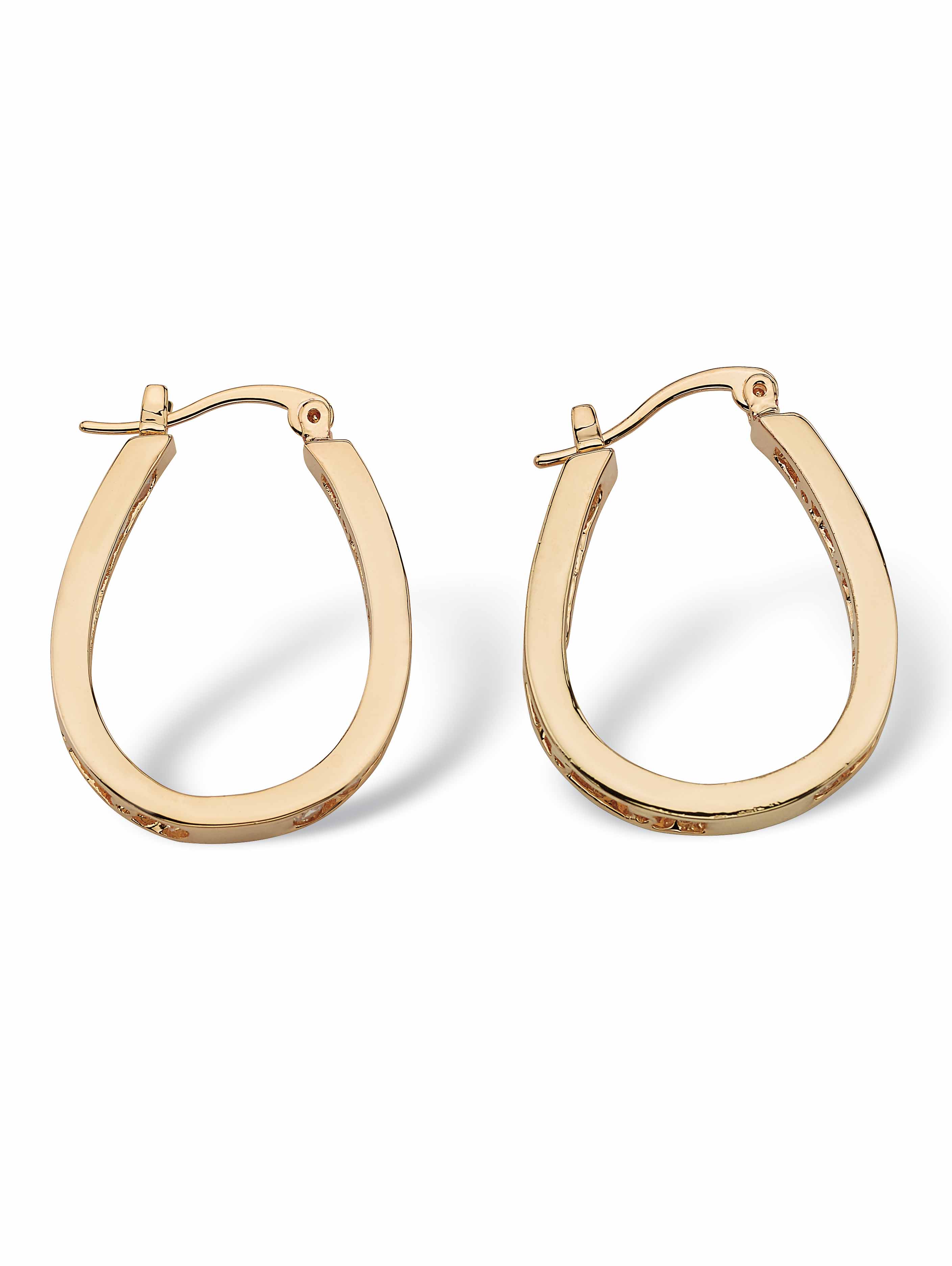 PalmBeach Jewelry 2.52 TCW Round Cubic Zirconia Silvertone or Goldtone Inside-Out Hoop Earrings (1")