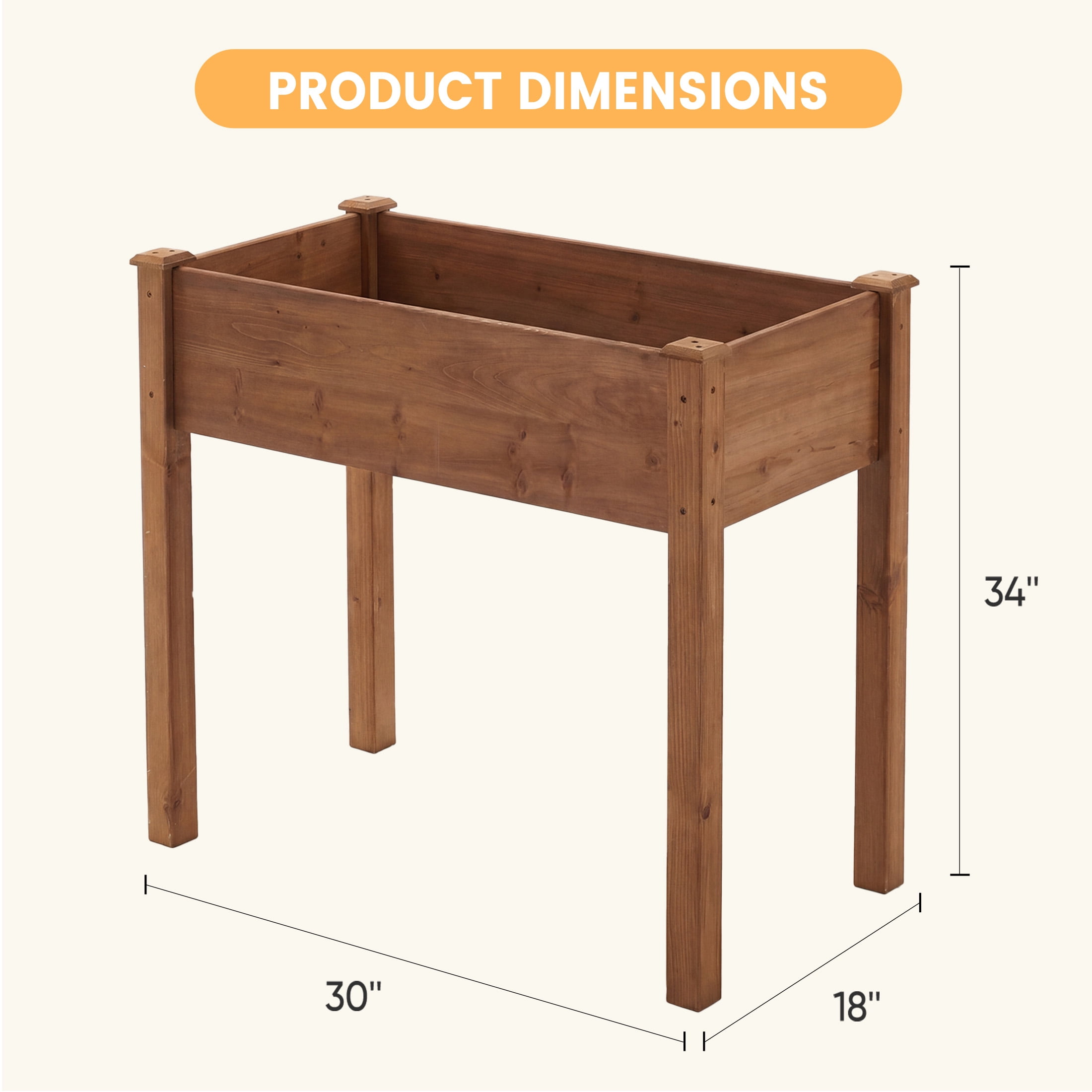 EDX Wooden Raised Garden Bed, Outdoor Planter Box Kit for Vegetables, Flowers and Herbs,Brown