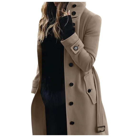 Plus Size Women's Slim Woolen Fashion Casual Coat Warm Winter Outerwear Elegant Long Trench Coat for Ladies