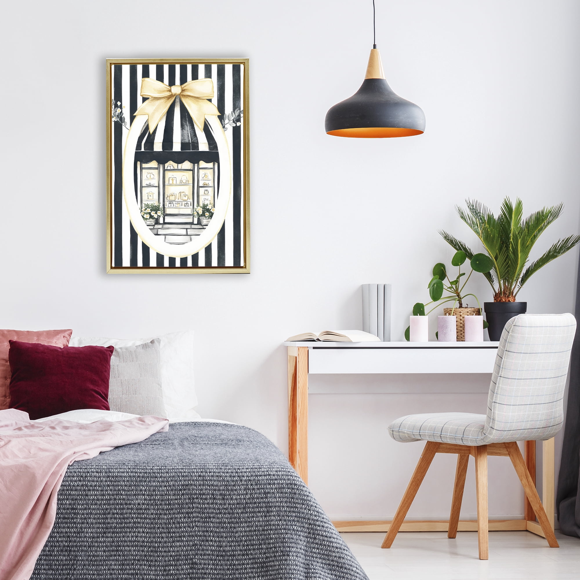 Stupell Industries Maison Striped Boutique Window Gold Framed Floater Canvas Wall Art, design by Petal Prints Design