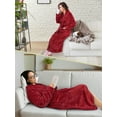 thumbnail image 2 of Women's Waffle Textured Satin Trim Fleece Robe (Wine, L/XL), 2 of 7